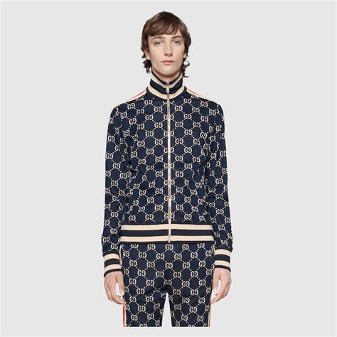 gucci track jacket mens|Blue / Ivory GG Jacquard Cotton Jacket .